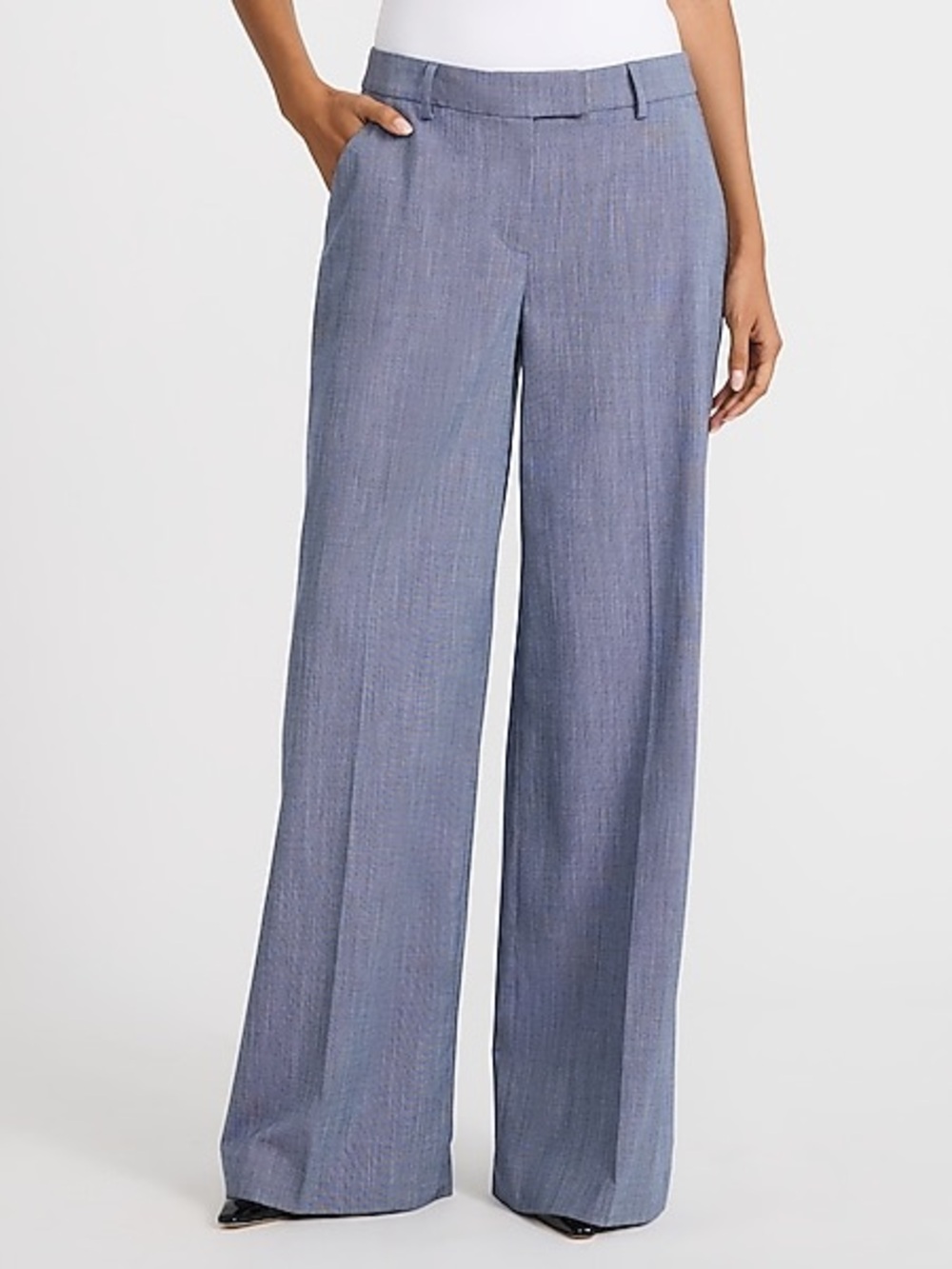 Express Editor Lightweight Textured Mid Rise Wide Leg Pant